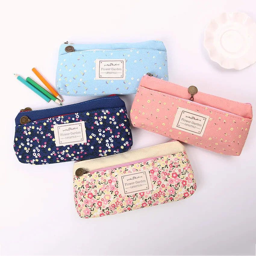 School Pencil Bag Pencil Pouch Double Zipper Pure And Fresh Cosmetic ...