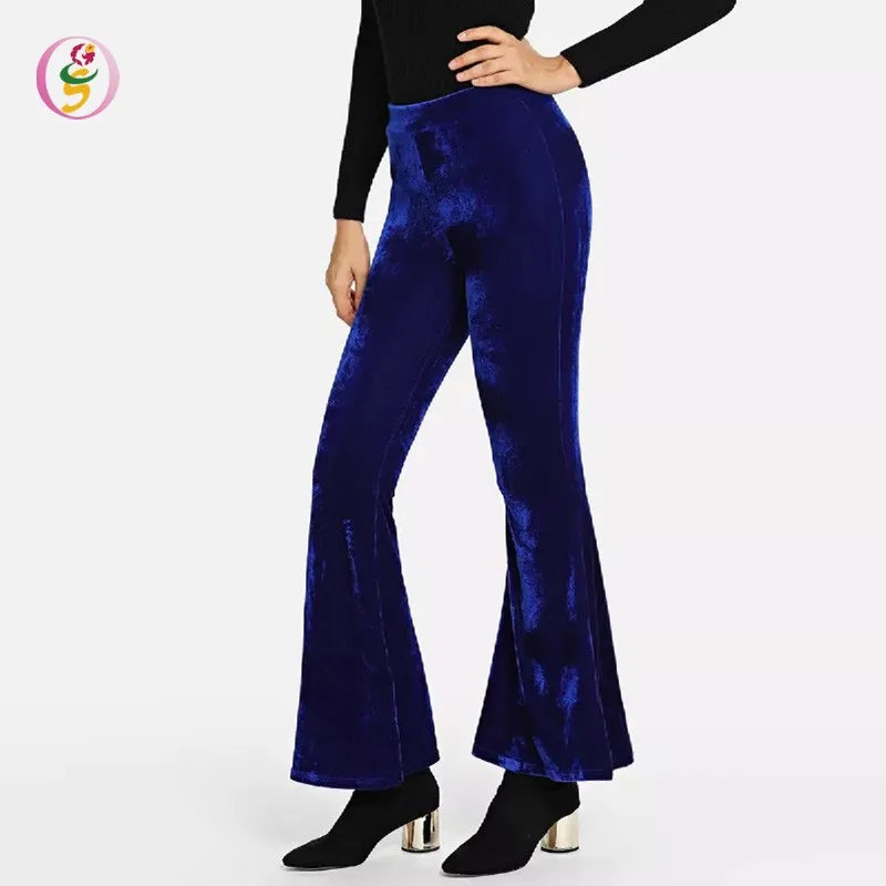 women's navy blue velvet pants