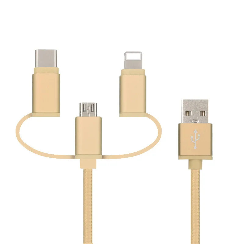 Wholesale Universal 3 in 1 Nylon braided usb cable data charging type c cable