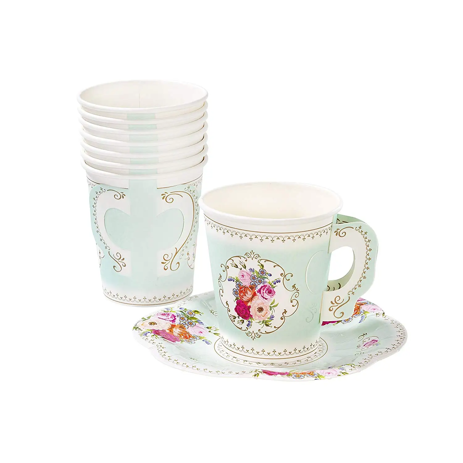 Talking Tables Tea Party Vintage Floral Tea Cups and Saucer Sets | Truly Scrumptious | Also Great For Birthday Party, Baby Shower,and Wedding | Paper, 12 Count