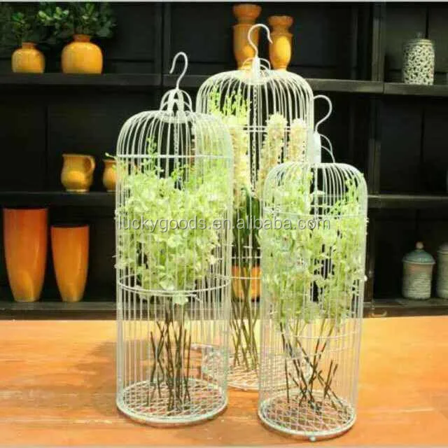 Indoor Decoration 3pcs As Set Large White Flower Stand Birdcage