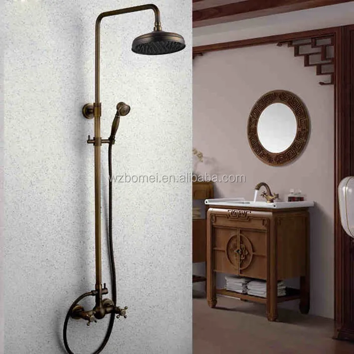 8 Shower Head Antique Brass Finish Bathroom Rainfall With Spray