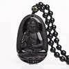 Blessing Fashion Lucky Beads Natural Stone Carved Black Obsidian Buddha Necklace