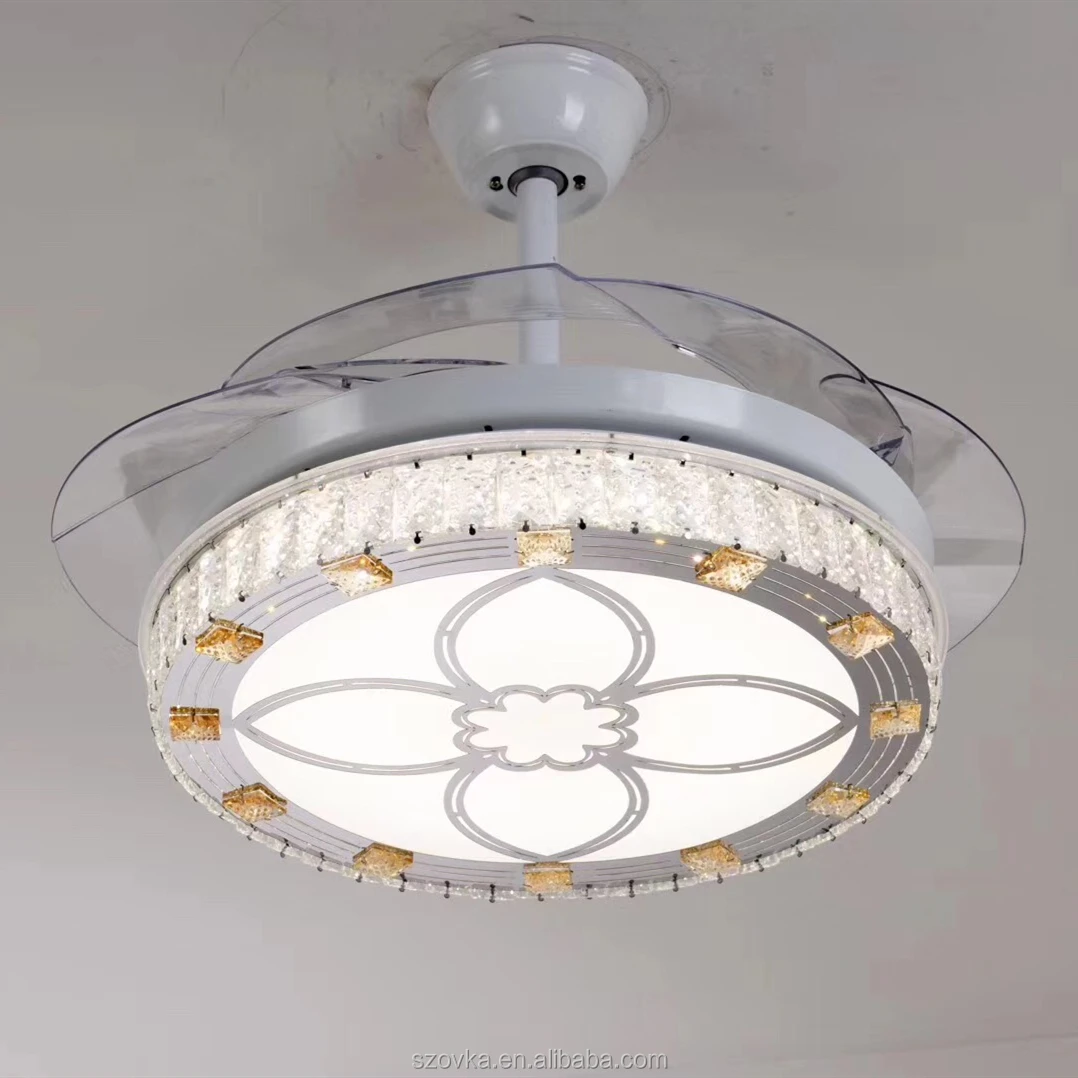 2020 Simple White Crystal Ceiling Fan With Lights Buy Bladeless