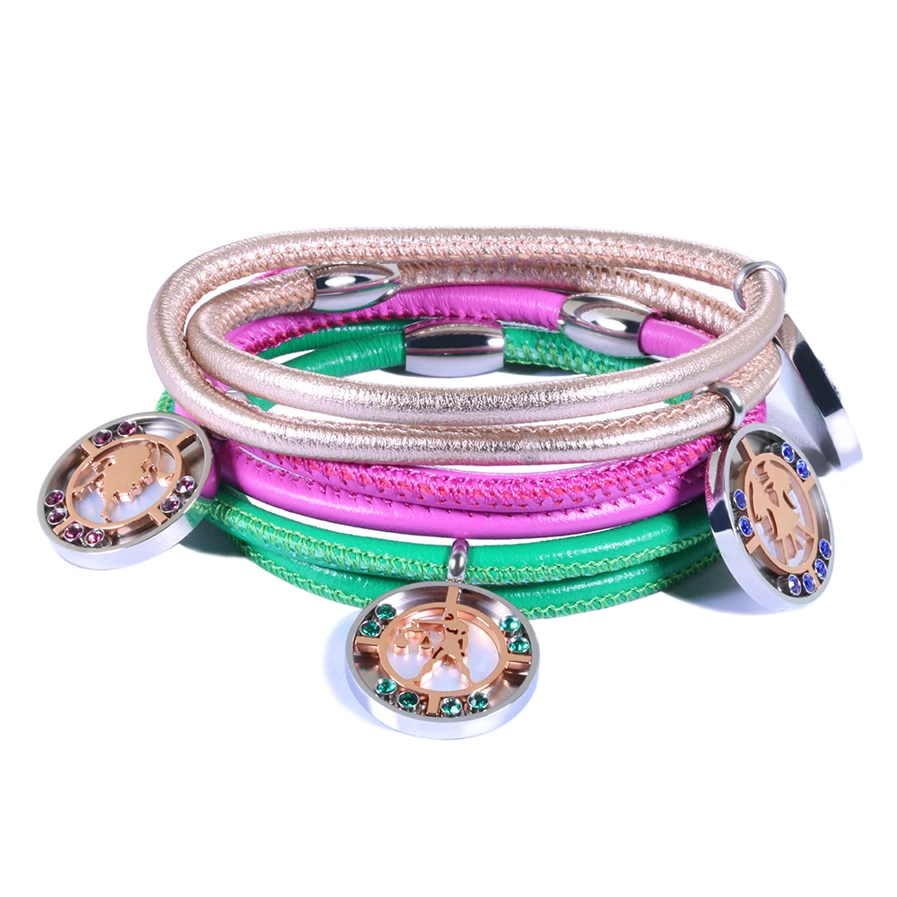New Arrivals Women Accessories Birthstone Slide Charm Double Wrap Genuine Leather Bracelet 2019