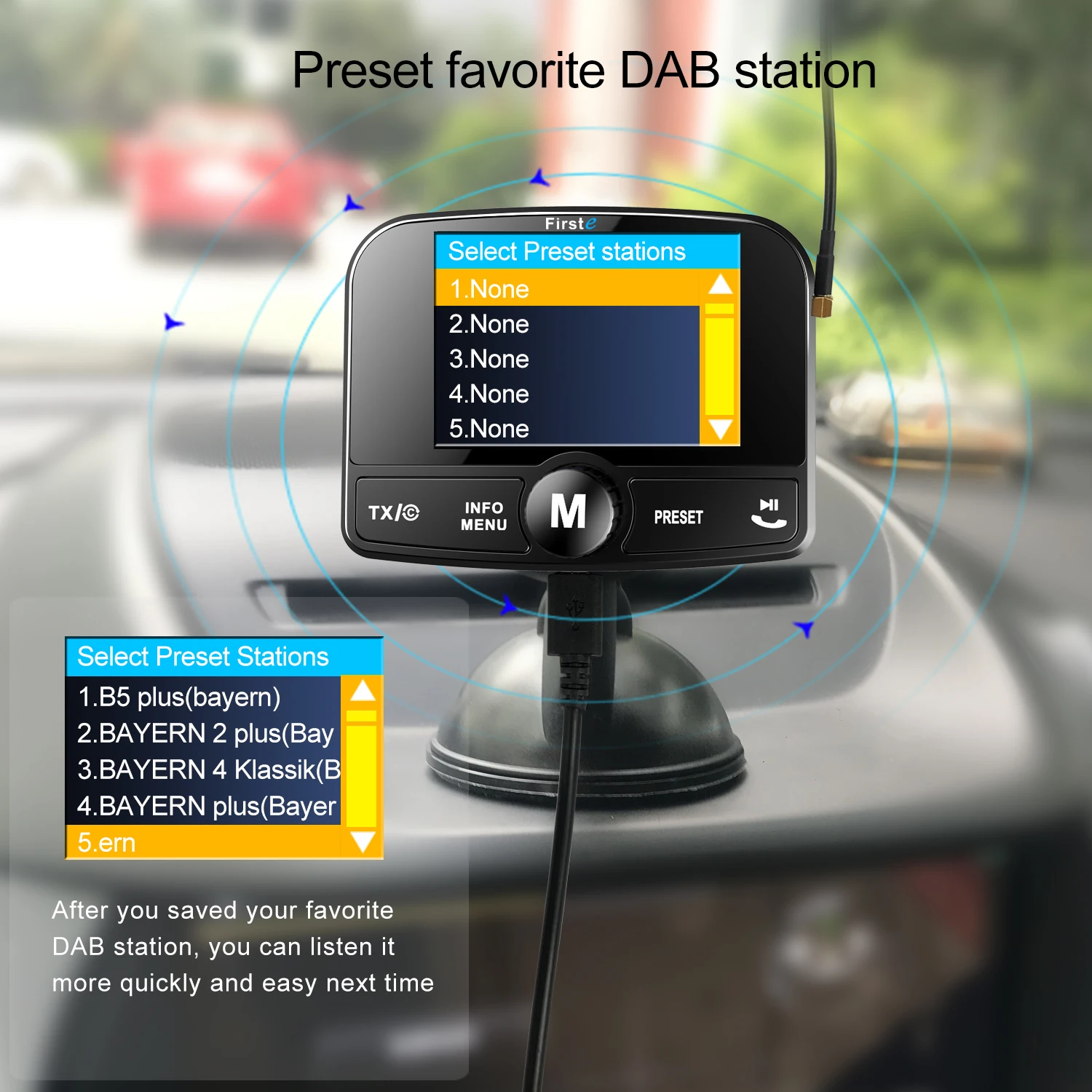 Adaptateur radio DAB / DAB + pour voiture 2.4 LCD Bluetooth