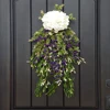 W7216 New fashion Purple White Artificial Florals White Hydrangea Vertical Door Swag Decor