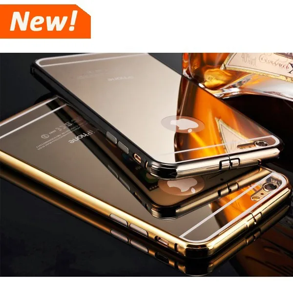 Ultra thin chrome aluminum metal case cover Acrylic mirror surface hard gold case for iPhone 6 plus