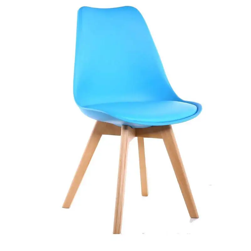 modern Design Cushion PP Plastic Tulip Dining Chair with Wooden Legs