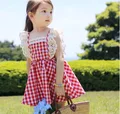 2016 summer 100 cotton elastic lace fly sleeve girl princess dress child cltohes kid s fresh