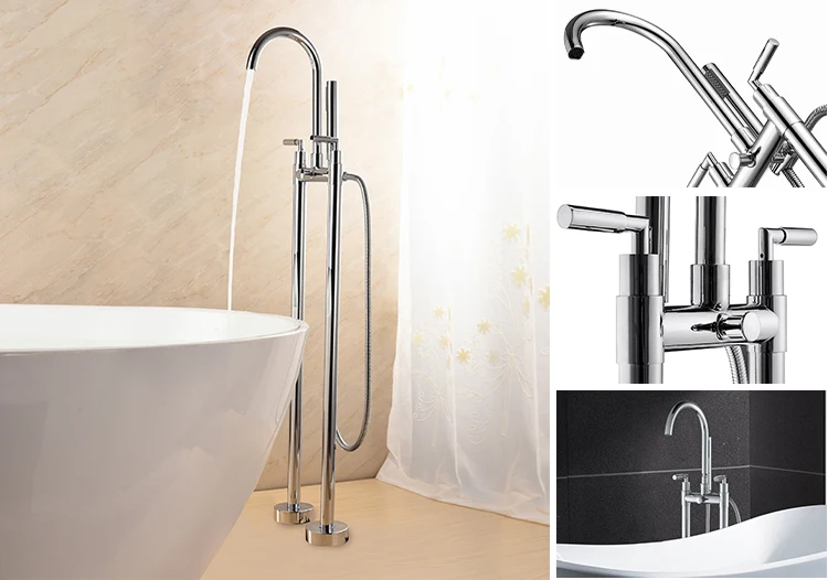 New Design 2 Hole Dual Handle High Arch Freestanding Bathroom Bathtub Shower Water Tap