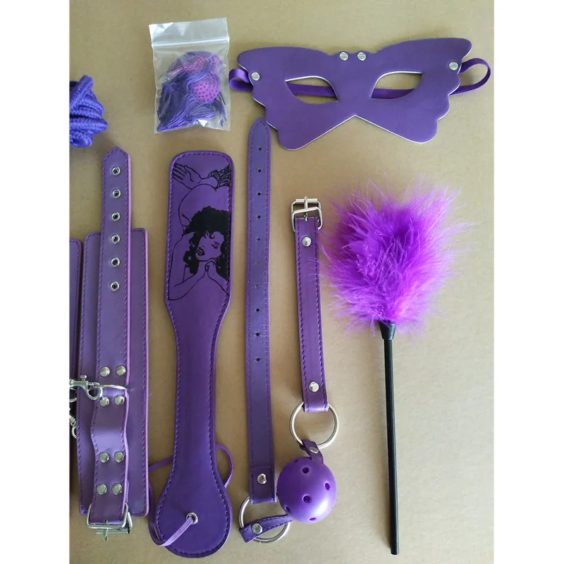 Purple Faux Leather 8pcsset Adult Toys