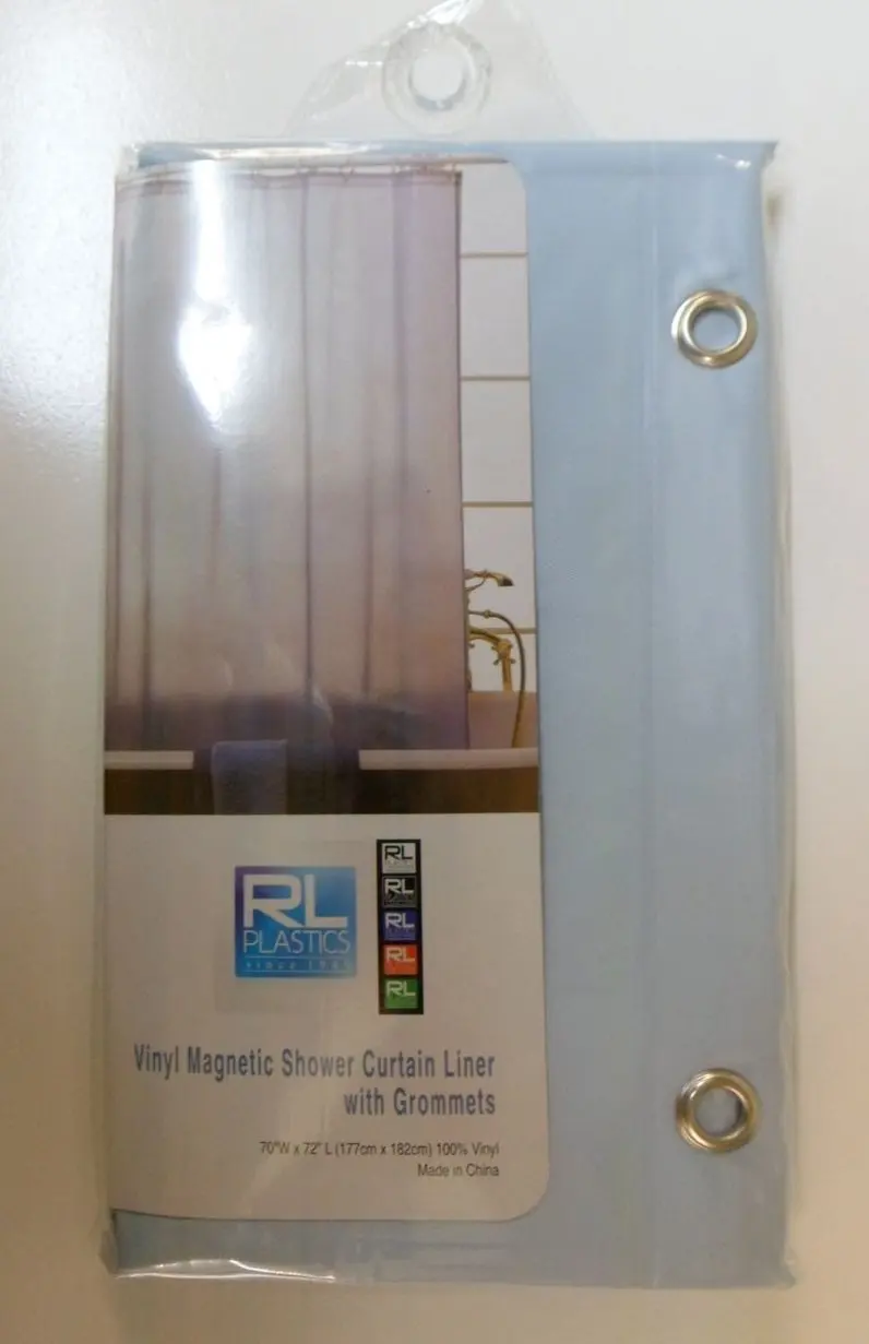 RL Plastics 100% Vinyl Light Blue Magnetic Shower Curtain Liner with Grommets, Mildew and Water Resistant Standard Size 70" X 72"