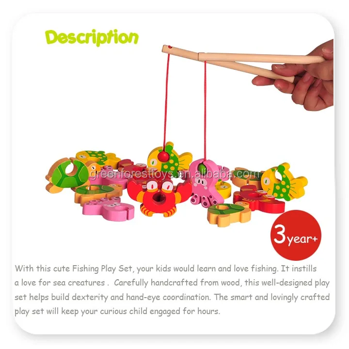 Горещо продавана детска дървена игра пъзел Играчка за риболов с игра за риболов на дърво