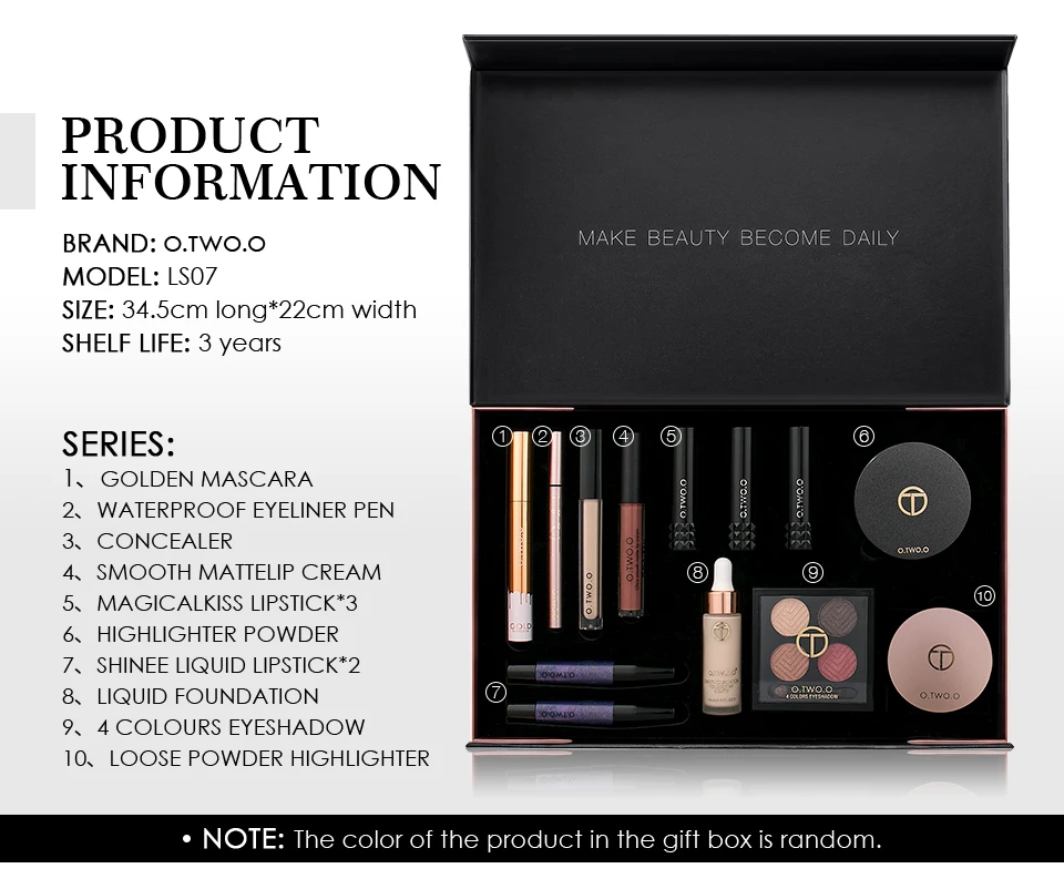 O.two. O Branded Makeup Set Cosmetic Kit Gift Box Manufacturer Professional Make Up Set For