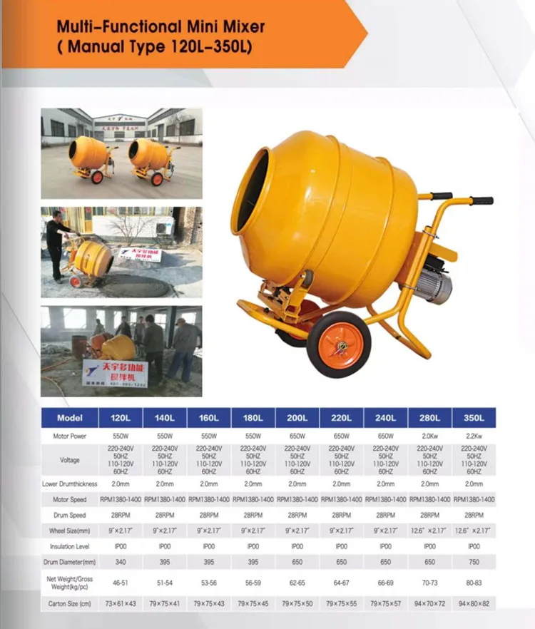 经审核的工厂建设小型便携式电动水泥搅拌机 280l-450l