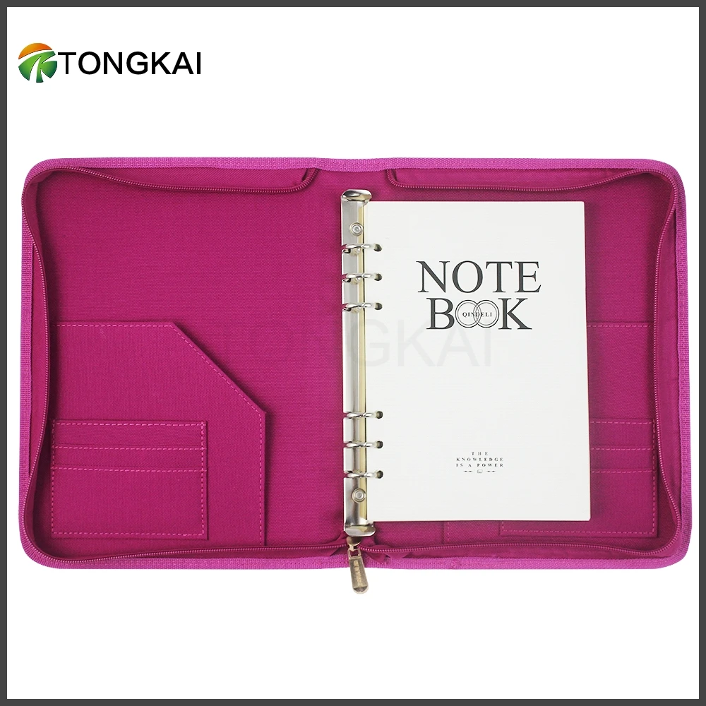 Zipper Ring Binder Display Folder Organizer Leather Bound Portfolio With Refill Notebook Buy