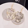 Custom glitter round disk pendant earrings cute cat earrings metal silver hook earring