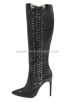 ladies black leather knee boots