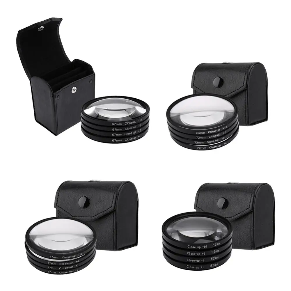 52mm 67mm 72mm 77mm Macro Close-Up Filter Set +1 +2 +4 +10 Lens with Pouch Macro Lens Filter Kit for Canon DSLR Camera
