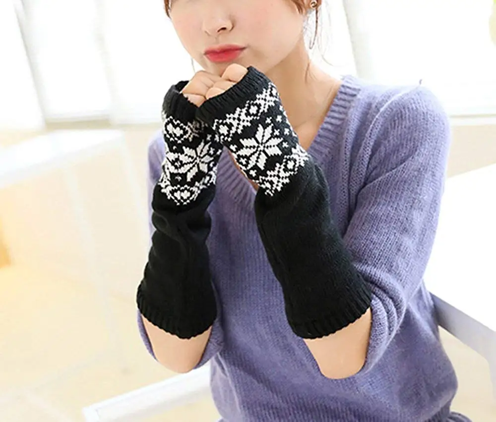 Comfspo Spring Autumn Women Wool Arm Warmers Winter Fashion Fingerless Gloves