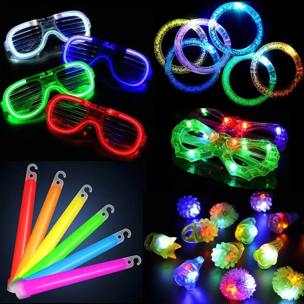 ARDUX 30pcs/Set LED Party Toy Set, Party Favor Flashing Light with 6 Glow Sticks, 6 Bubble Bracelets, 6 LED Shutter Glasses, 6 Finger Lights and 6 Rubber Rings