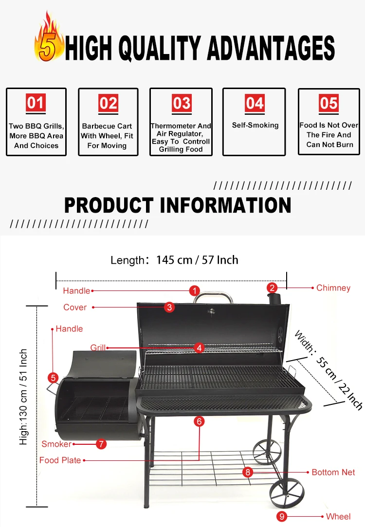 Wholesale Germany Outdoor Offset Portable Fish Food Charcoal Bbq Smoker