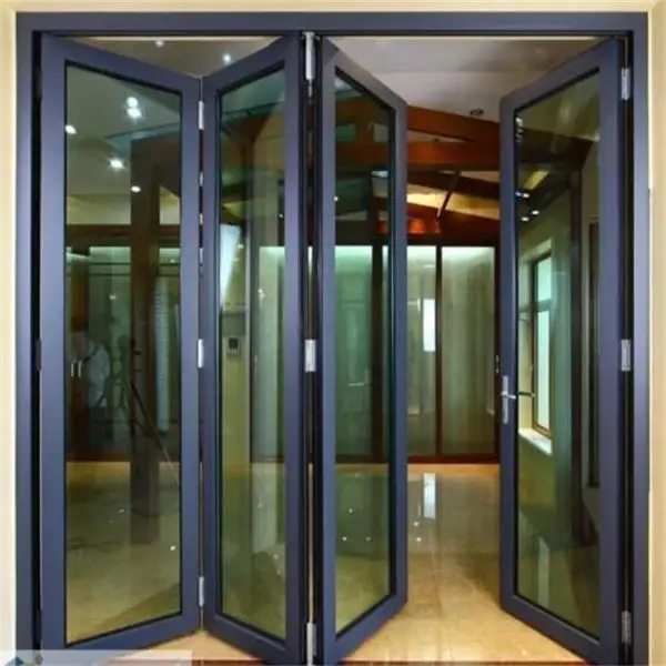 12*7 feet black thermal break aluminum double tempered glass folding door  bifold door