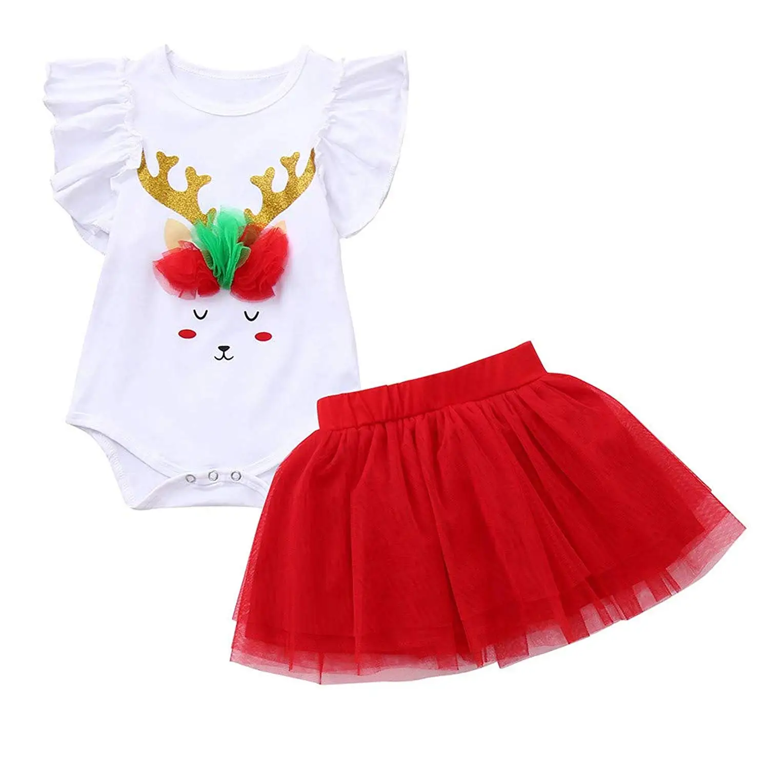 AMSKY❤ Baby Outfit Hangers,Newborn Baby Girls Christmas Romper+Bow Skirt+Leg Warmer+Headbands Set Clothes