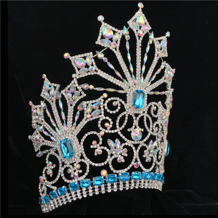 10 Inch Beauty Custom Crown Rhinestone Pageant Tall Crowns Crystal Adjust Contour Band Miss Big