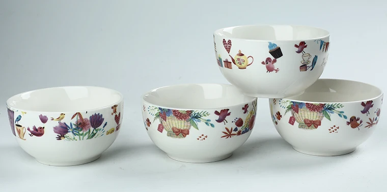 Food Grade Fish Printed Deep Salad Bowls Personalized Ceramic Cereal Bowl