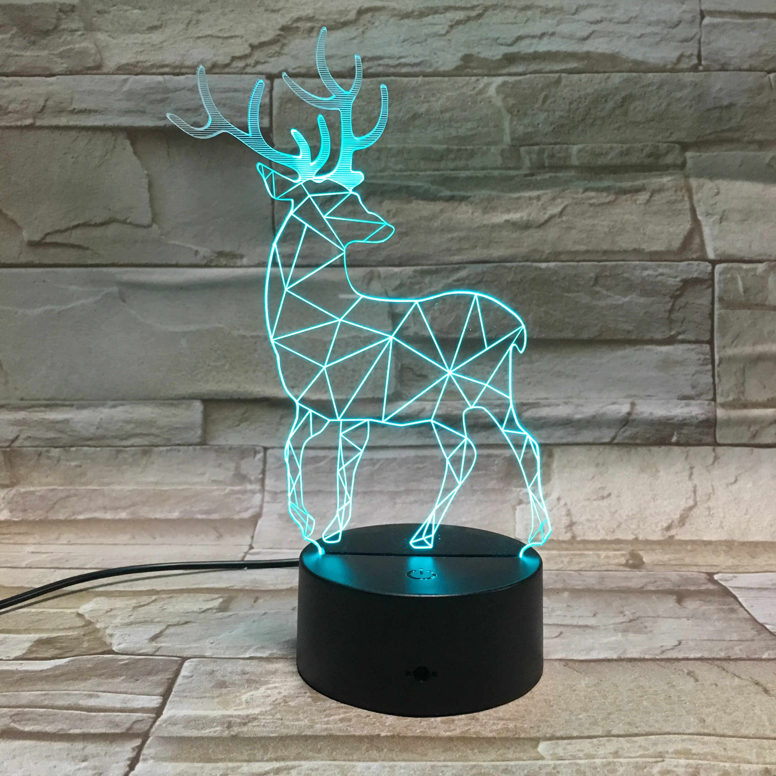 Kids room decor optical novelty illusion night deer light 3d led lamp hologram lampara