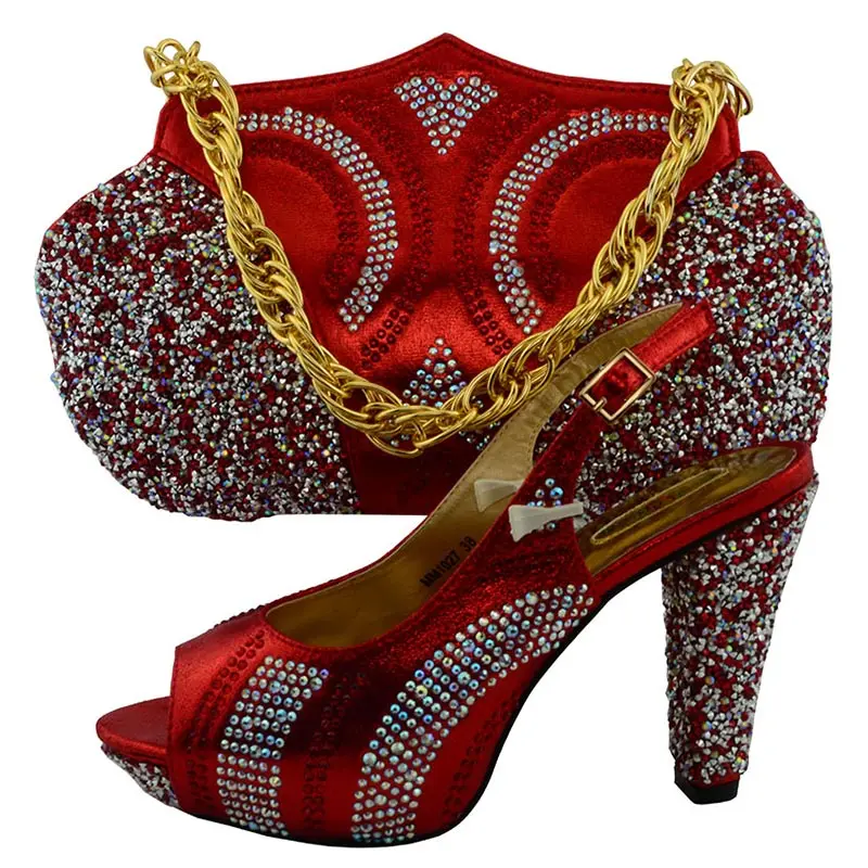 Fashion Ladies High Heel Ankara African Rhinestone Shoes And Bags To ...