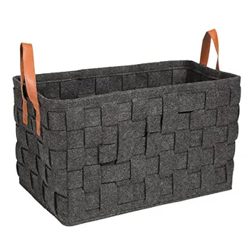 Foldable Knitted Felt Storage Laundry Baskets With Leather Handle Buy Decorative Felt Storage Basket Woven Decorative Felt Storage Basket Custom