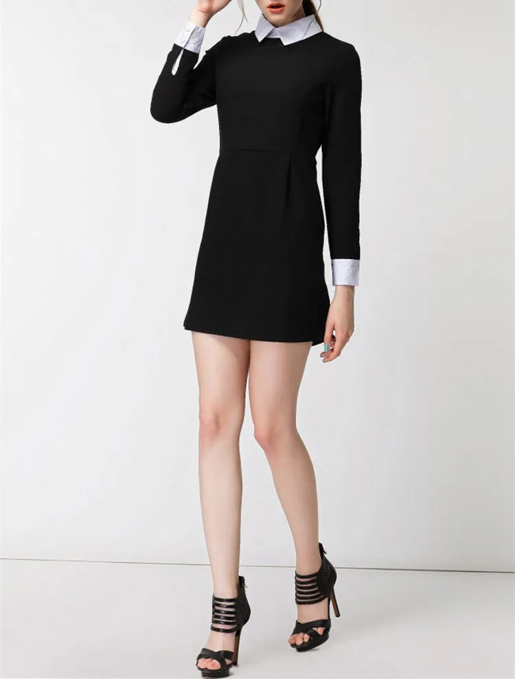 vestido preto com colarinho branco
