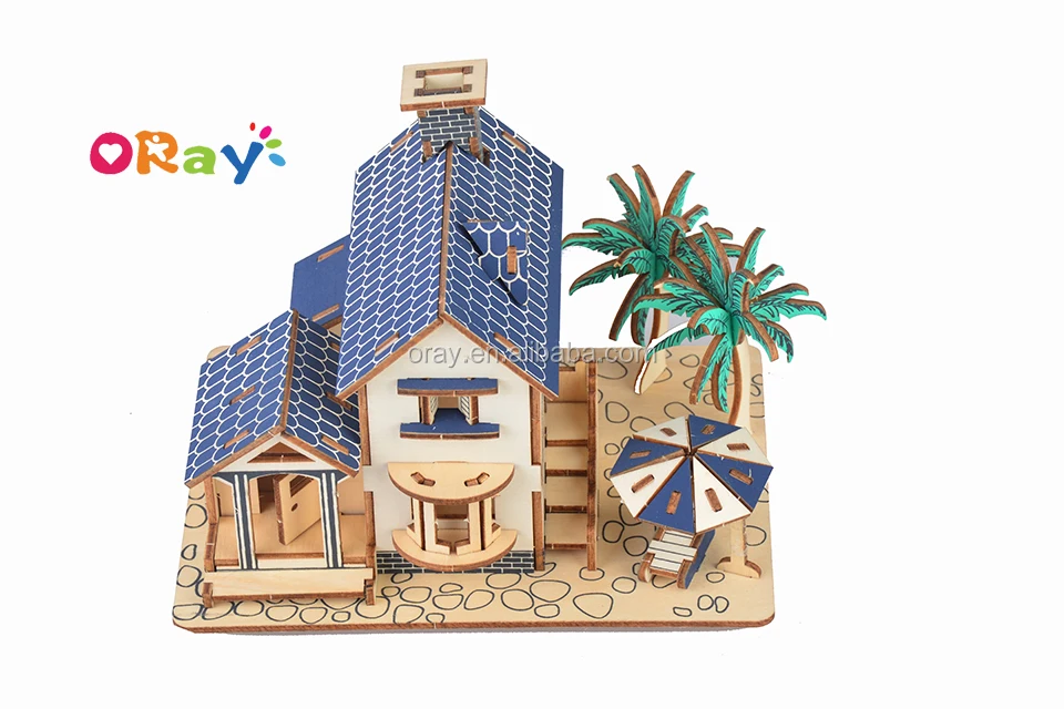 Oray Diy Educational Wooden Toy Puzzle 3d Wooden House Puzzle Kids