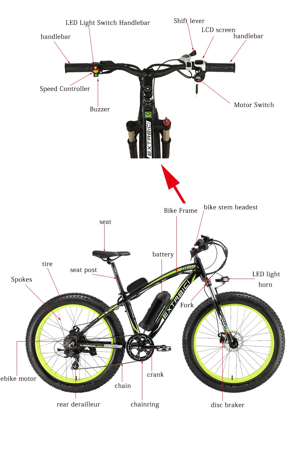 Extrbici Xf660 Fat Tire Ebike 500w 48v Electric Bike 7 Speeds Full Suspension 5 Setting Bike Computer Hydraulic Disc Brake Buy Fat Tire Electric Bike Mountain Bike Hydraulic Dual Disc Brake Electric Bicycle