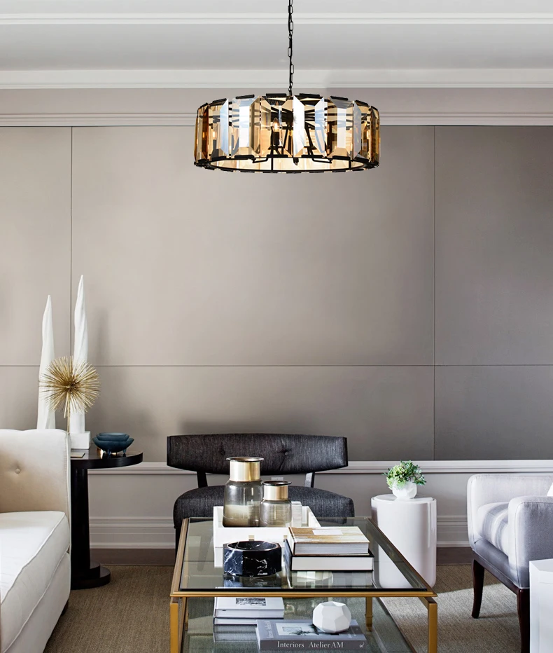 modern Luxury round shape  amber crystal pendant light for residential , office and hotel