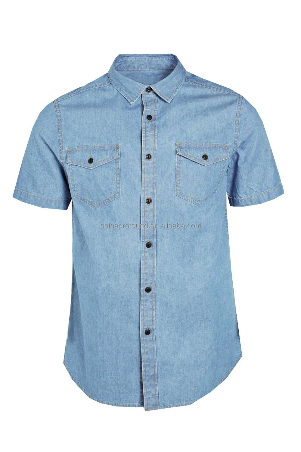 100% Cotton Men's Short Sleeve Two Pockets Denim Casual Shirt - Buy Two ...