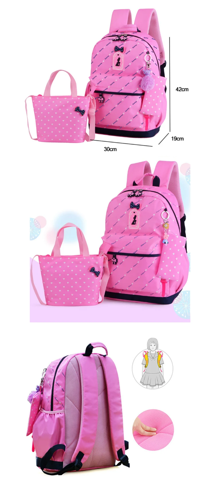 Osgoodway 3 Pieces School Backpack Bag Set Teens Backpack School Bags