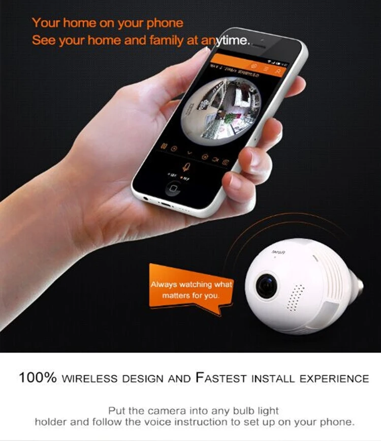 360 Degree Home Security Ip Camera Hd1080p Wifi Bulb Camera Led Light