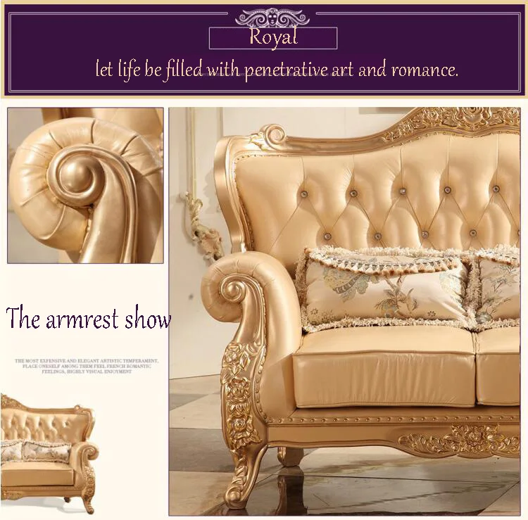 high quality European antique living room sofa furniture genuine leather set p10089
