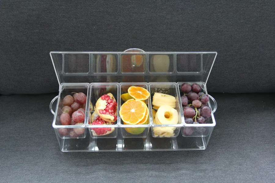 5 Compartment Bar Clear Condiment Jar Plastic Serving Ice Chilled Condiment Tray