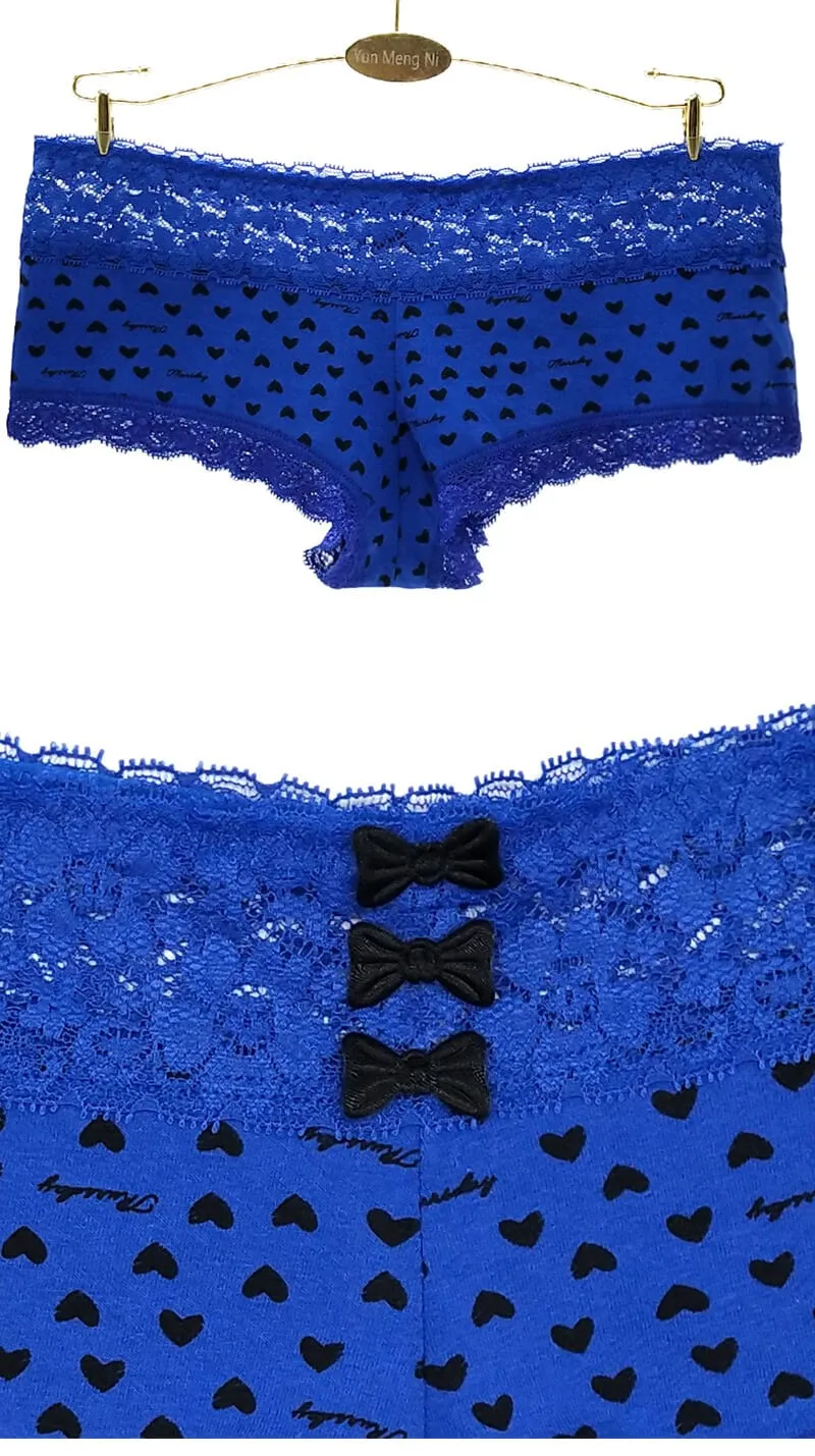 Yun Meng Ni Underwear Fancy Lace Band Cute Heart Printed Briefs Cotton