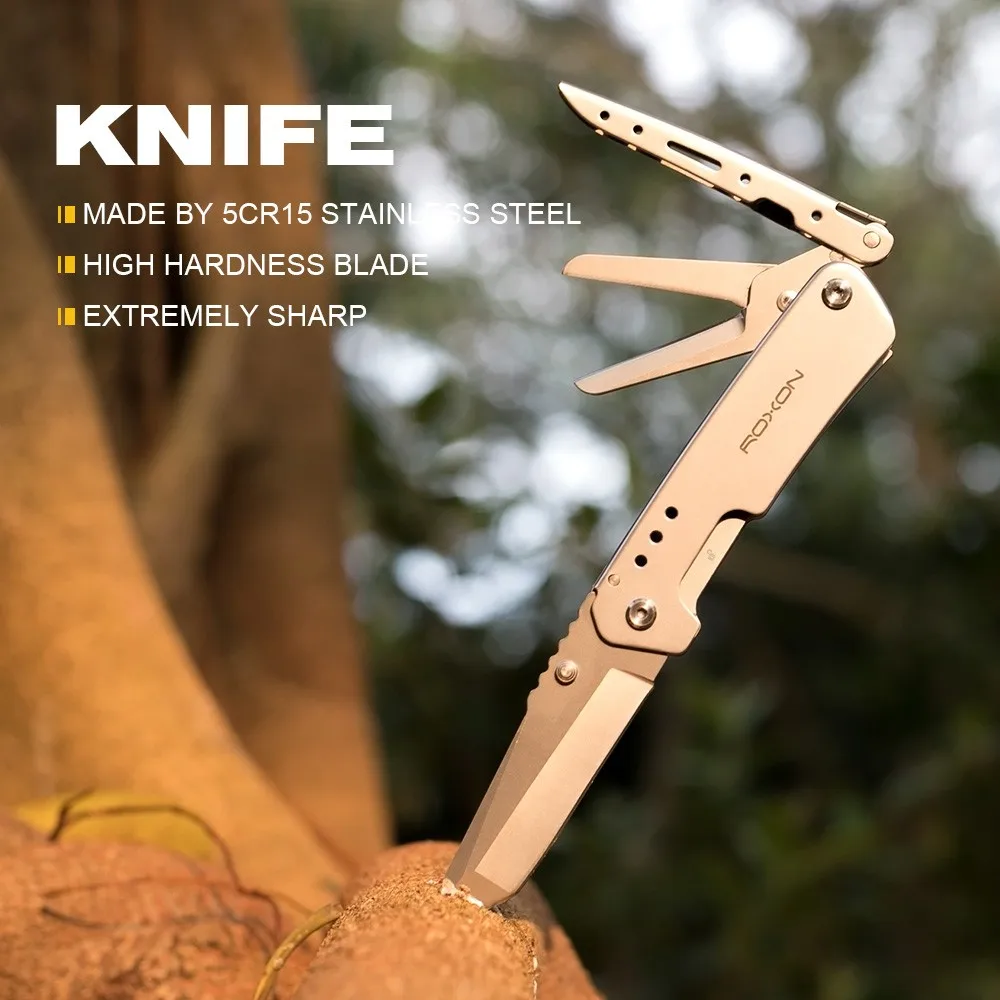 Roxon Folding Pocket Knife With Scissors 2 In 1 Multi Tool Camping Tool