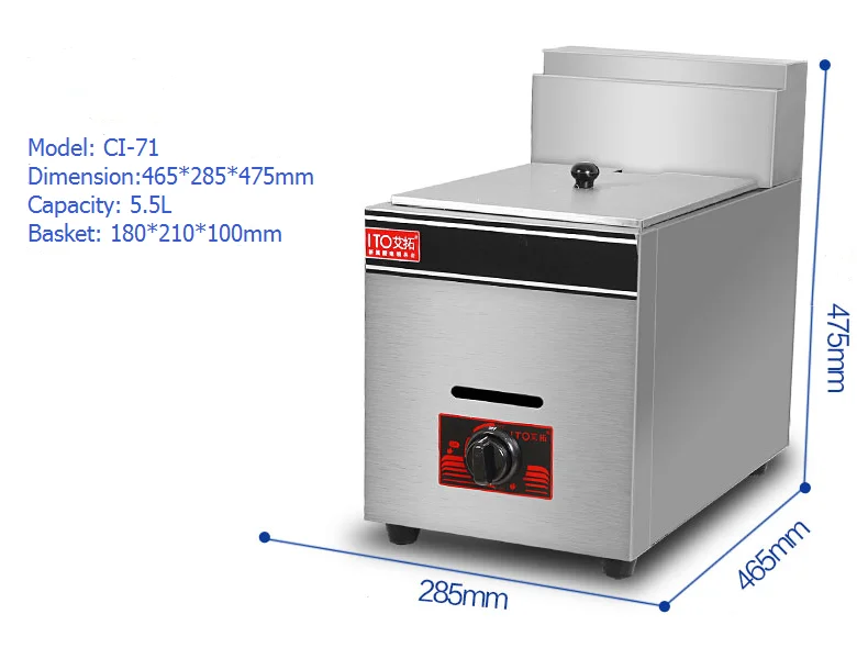 Table Top Stainless Steel Single Tank Gas Deep Fryer Machine Commercial Use For Street Food