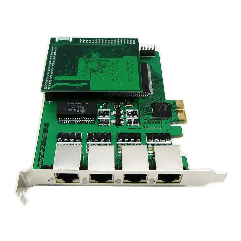 Quad Span Selectable E1 or T1 Pcie Card with Octasic Hardware Echo Cancel Module Suitable for Asterisk Based Applications