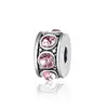 Rhodium Plating Pink Crystal Rhinestone DIY Clip Lock Stopper Spacer Beads for European Bracelet Girls Women