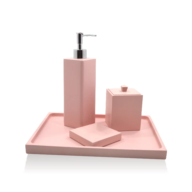 Durable Good Looking Pink Color Resin Bathroom Accessories Set With