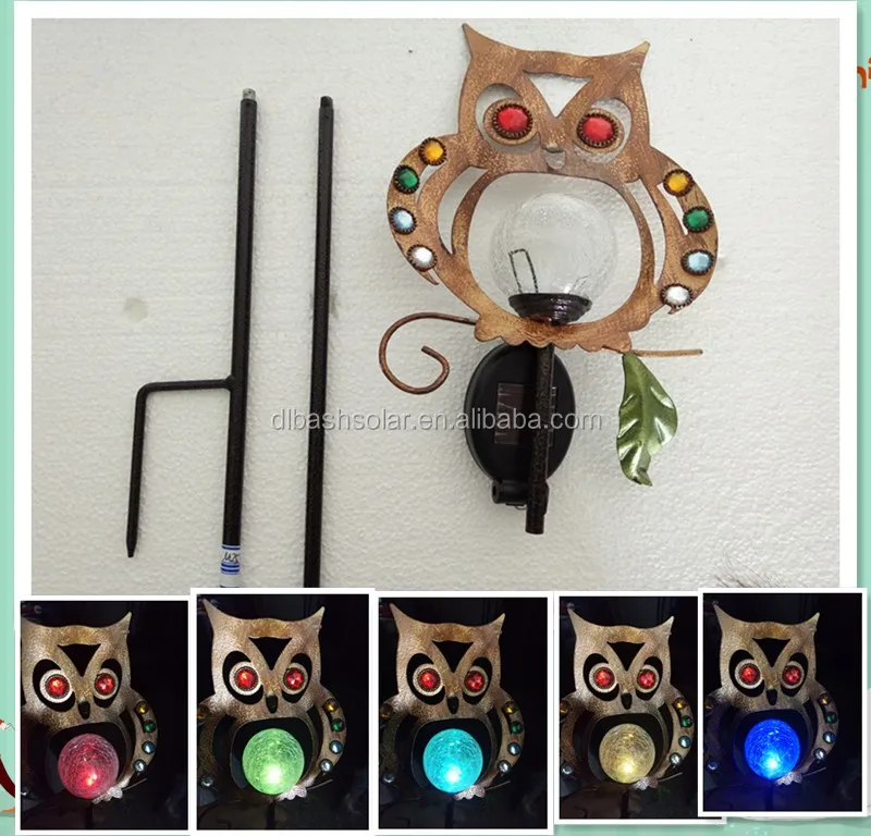 New 36 Up Cycle Garden Solar Stake Owl Vintage Metal Glass